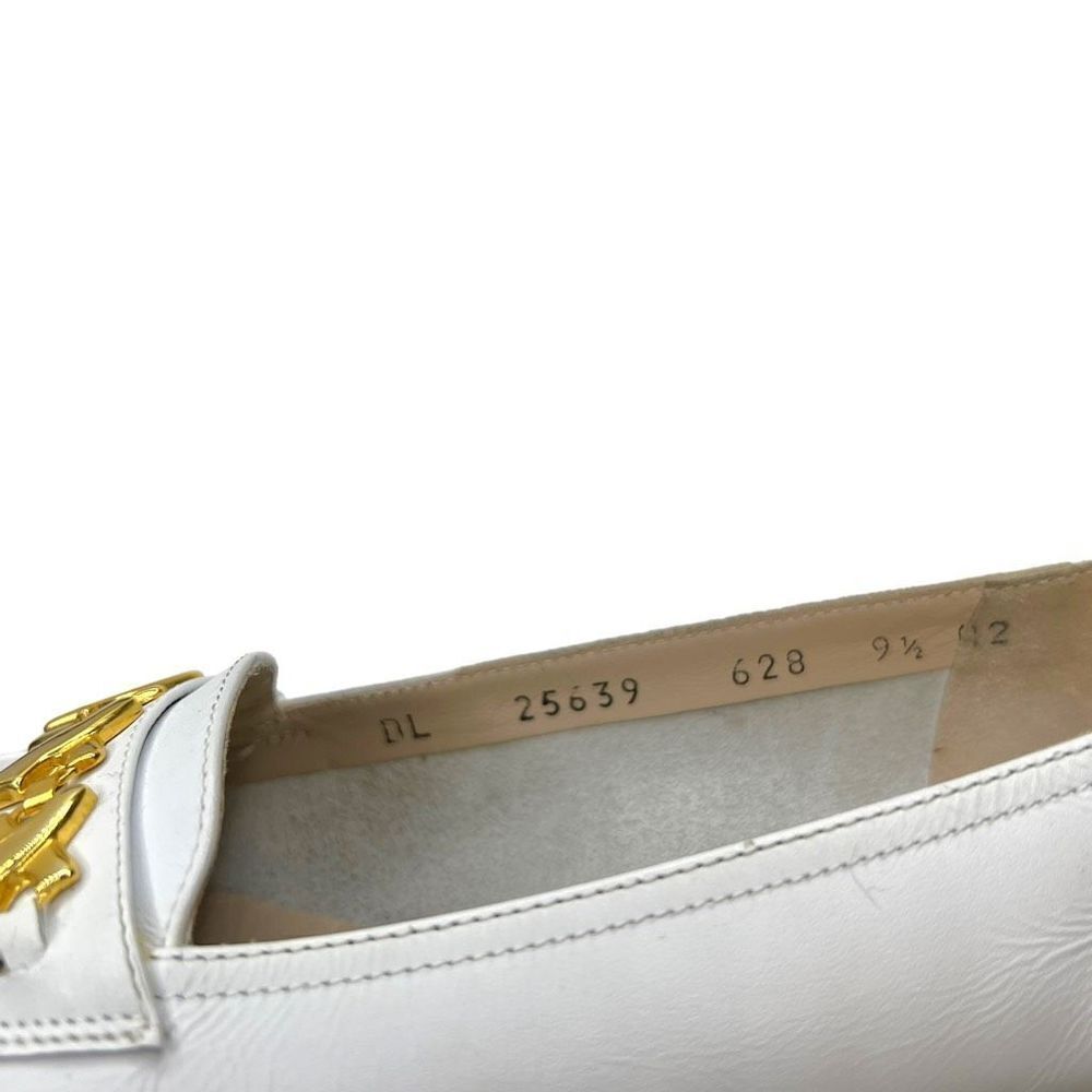 Salvatore Ferragamo White Leather Buckle Loafers Shoes Block Heel Size 9.5 - Picture 6 of 9